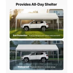 VEVOR Carport, 10 x 20 FT Outdoor Car Canopy, Potable Carport, Heavy Duty Galvanized Car Shelter, UV-Resistant & Water-Resistant, All-Season Protection, Storage Shed for Boat Motorcycle White