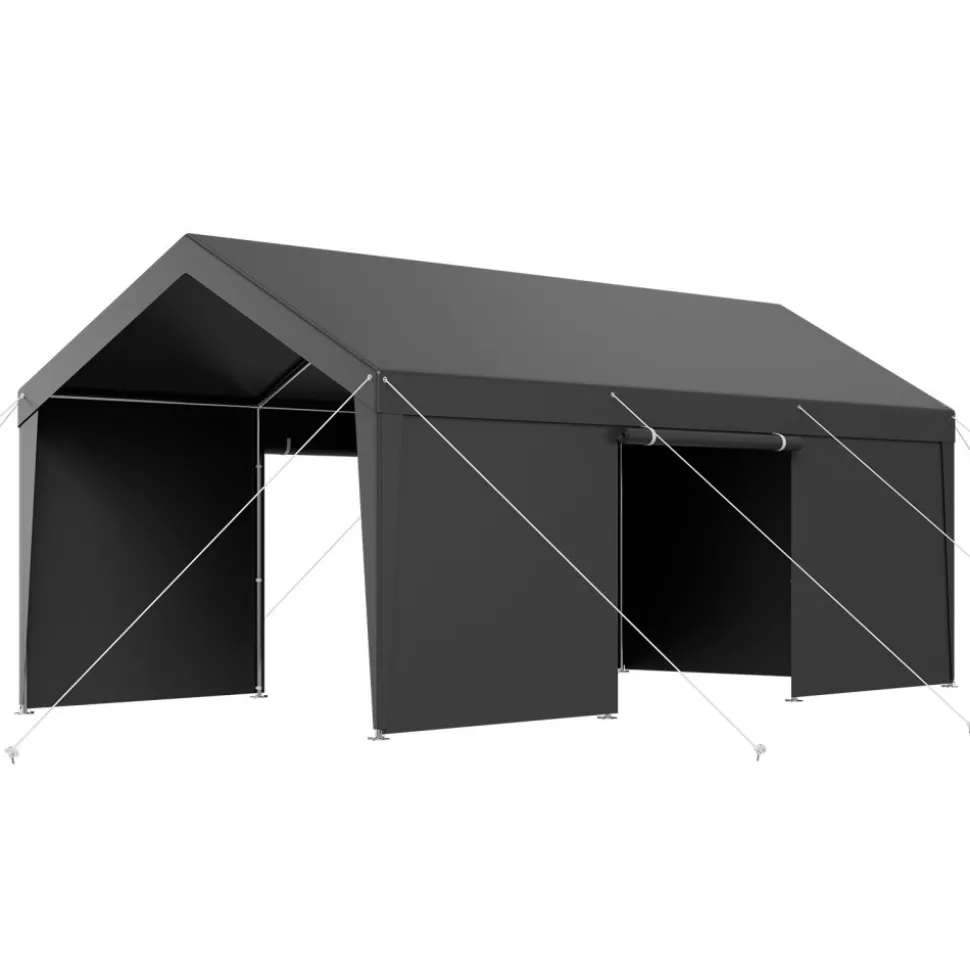 VEVOR Carport, 10 x 20 FT Outdoor Car Canopy, Potable Carport, Heavy Duty Galvanized Car Shelter, UV-Resistant & Water-Resistant, All-Season Protection, Storage Shed for Car Boat Motorcycle Grey