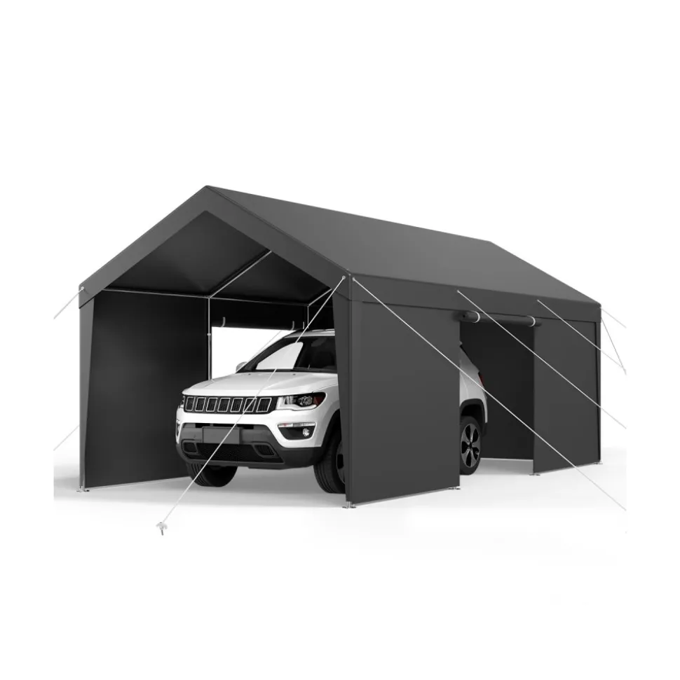 VEVOR Carport, 10 x 20 FT Outdoor Car Canopy, Potable Carport, Heavy Duty Galvanized Car Shelter, UV-Resistant & Water-Resistant, All-Season Protection, Storage Shed for Car Boat Motorcycle Grey