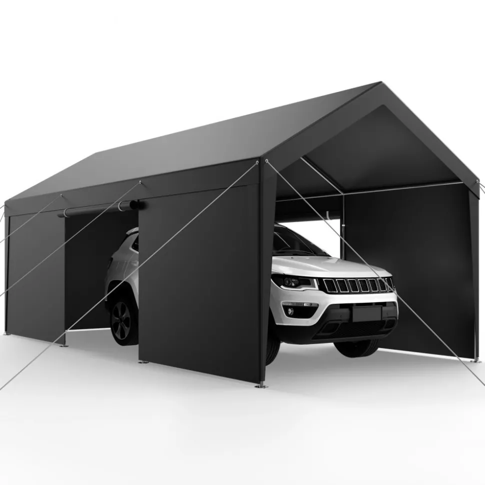 VEVOR Carport, 10 x 20 FT Outdoor Car Canopy, Potable Carport, Heavy Duty Galvanized Car Shelter, UV-Resistant & Water-Resistant, All-Season Protection, Storage Shed for Car Boat Motorcycle Grey