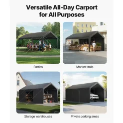 VEVOR Carport, 10 x 20 FT Outdoor Car Canopy, Potable Carport, Heavy Duty Galvanized Car Shelter, UV-Resistant & Water-Resistant, All-Season Protection, Storage Shed for Car Boat Motorcycle Grey