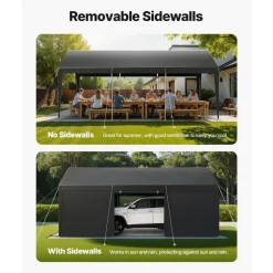 VEVOR Carport, 10 x 20 FT Outdoor Car Canopy, Potable Carport, Heavy Duty Galvanized Car Shelter, UV-Resistant & Water-Resistant, All-Season Protection, Storage Shed for Car Boat Motorcycle Grey