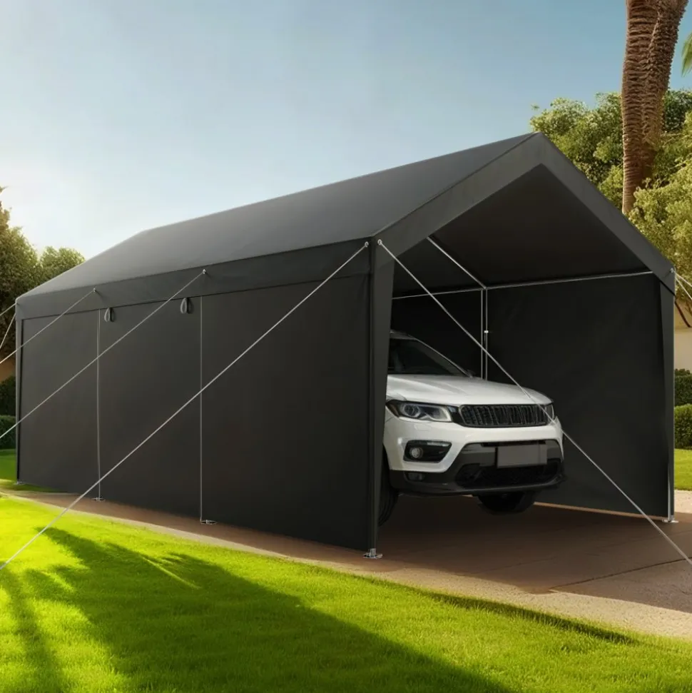 VEVOR Carport, 10 x 20 FT Outdoor Car Canopy, Potable Carport, Heavy Duty Galvanized Car Shelter, UV-Resistant & Water-Resistant, All-Season Protection, Storage Shed for Car Boat Motorcycle Grey