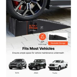 VEVOR Car Ramps, 2 PCS 16000 lbs GVW Capacity, 6.7 in Lift Height, Portable High Profile Car Service Ramps for Home Garage Maintenance and Oil Changes, Heavy Duty for Truck SUV Vehicle Repair, Black