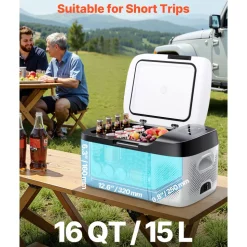VEVOR Car Refrigerator, DC 12/24V AC100-240V Compressor Electric Cooler, -4°F to 68°F Car Fridge with APP Control, 16 QT Cars Freezer for RVs, Campsites, Boats, Camping, Fishing, 60W Portable Freezer