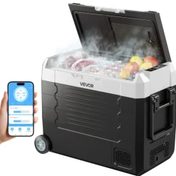 VEVOR Car Refrigerator, DC 12/24V AC100-240V Compressor Electric Cooler, -4°F to 68°F Truck Refrigerator with APP Control, Wheels & Dual Zone, 48 QT Cars Cooler for RVs, Boats, Camping, Fishing
