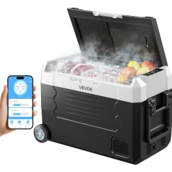 VEVOR Car Refrigerator, DC 12/24V AC100-240V Compressor Electric Cooler, -4°F to 68°F Truck Refrigerator with APP Control, Wheels & Dual Zone, 37 QT Cars Cooler for RVs, Boats, Camping, Fishing
