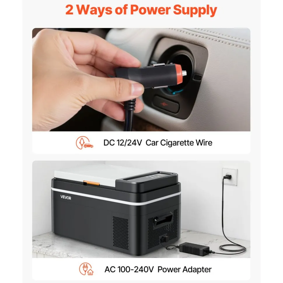 VEVOR Car Refrigerator, DC 12/24V AC100-240V Compressor Electric Cooler, -4°F to 68°F Car Fridge with APP Control, 23 QT Cars Freezer for RVs, Campsites, Boats, Camping, Fishing, 45W Portable Freezer