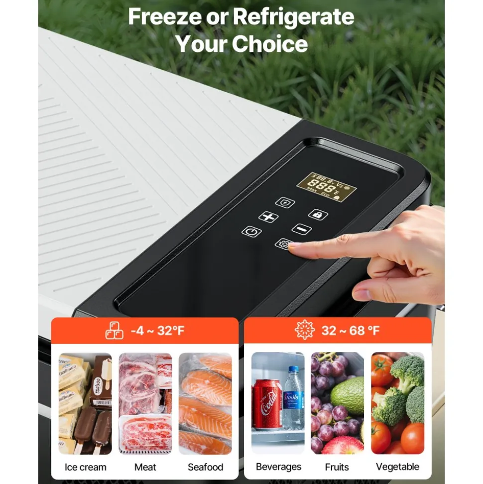 VEVOR Car Refrigerator, DC 12/24V AC100-240V Compressor Electric Cooler, -4°F to 68°F Car Fridge with APP Control, 23 QT Cars Freezer for RVs, Campsites, Boats, Camping, Fishing, 45W Portable Freezer