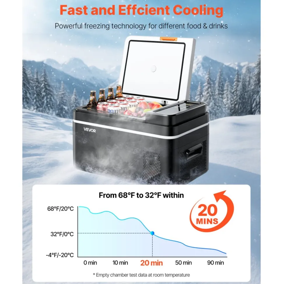 VEVOR Car Refrigerator, DC 12/24V AC100-240V Compressor Electric Cooler, -4°F to 68°F Car Fridge with APP Control, 23 QT Cars Freezer for RVs, Campsites, Boats, Camping, Fishing, 45W Portable Freezer