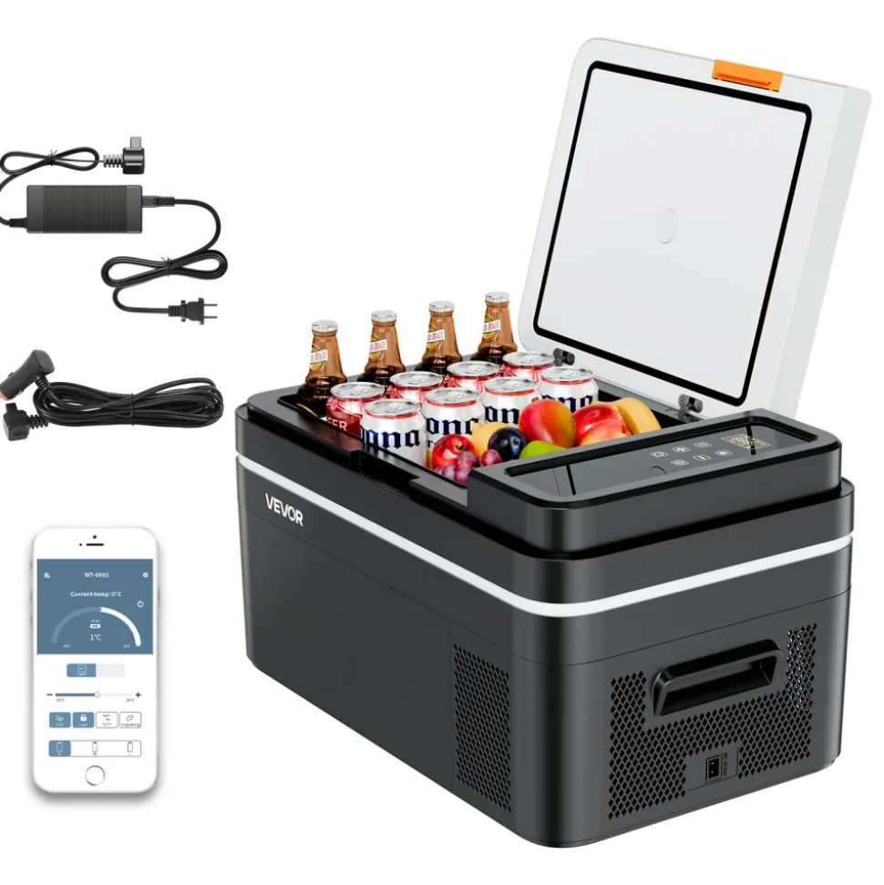 VEVOR Car Refrigerator, DC 12/24V AC100-240V Compressor Electric Cooler, -4°F to 68°F Car Fridge with APP Control, 23 QT Cars Freezer for RVs, Campsites, Boats, Camping, Fishing, 45W Portable Freezer