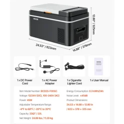 VEVOR Car Refrigerator, DC 12/24V AC100-240V Compressor Electric Cooler, -4°F to 68°F Car Fridge with APP Control, 23 QT Cars Freezer for RVs, Campsites, Boats, Camping, Fishing, 45W Portable Freezer