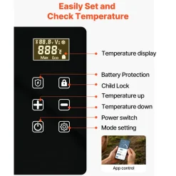 VEVOR Car Refrigerator, DC 12/24V AC100-240V Compressor Electric Cooler, -4°F to 68°F Car Fridge with APP Control, 23 QT Cars Freezer for RVs, Campsites, Boats, Camping, Fishing, 45W Portable Freezer