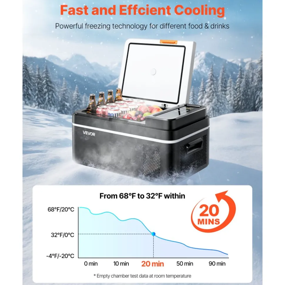 VEVOR Car Refrigerator, DC 12/24V AC100-240V Compressor Electric Cooler, -4°F to 68°F Car Fridge with APP Control, 21 QT Cars Freezer for RVs, Campsites, Boats, Camping, Fishing, 60W Portable Freezer