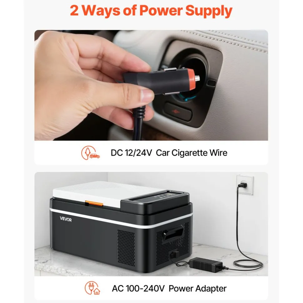 VEVOR Car Refrigerator, DC 12/24V AC100-240V Compressor Electric Cooler, -4°F to 68°F Car Fridge with APP Control, 21 QT Cars Freezer for RVs, Campsites, Boats, Camping, Fishing, 60W Portable Freezer