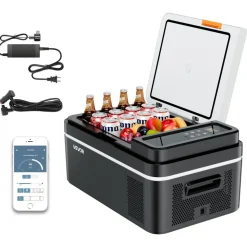 VEVOR Car Refrigerator, DC 12/24V AC100-240V Compressor Electric Cooler, -4°F to 68°F Car Fridge with APP Control, 21 QT Cars Freezer for RVs, Campsites, Boats, Camping, Fishing, 60W Portable Freezer