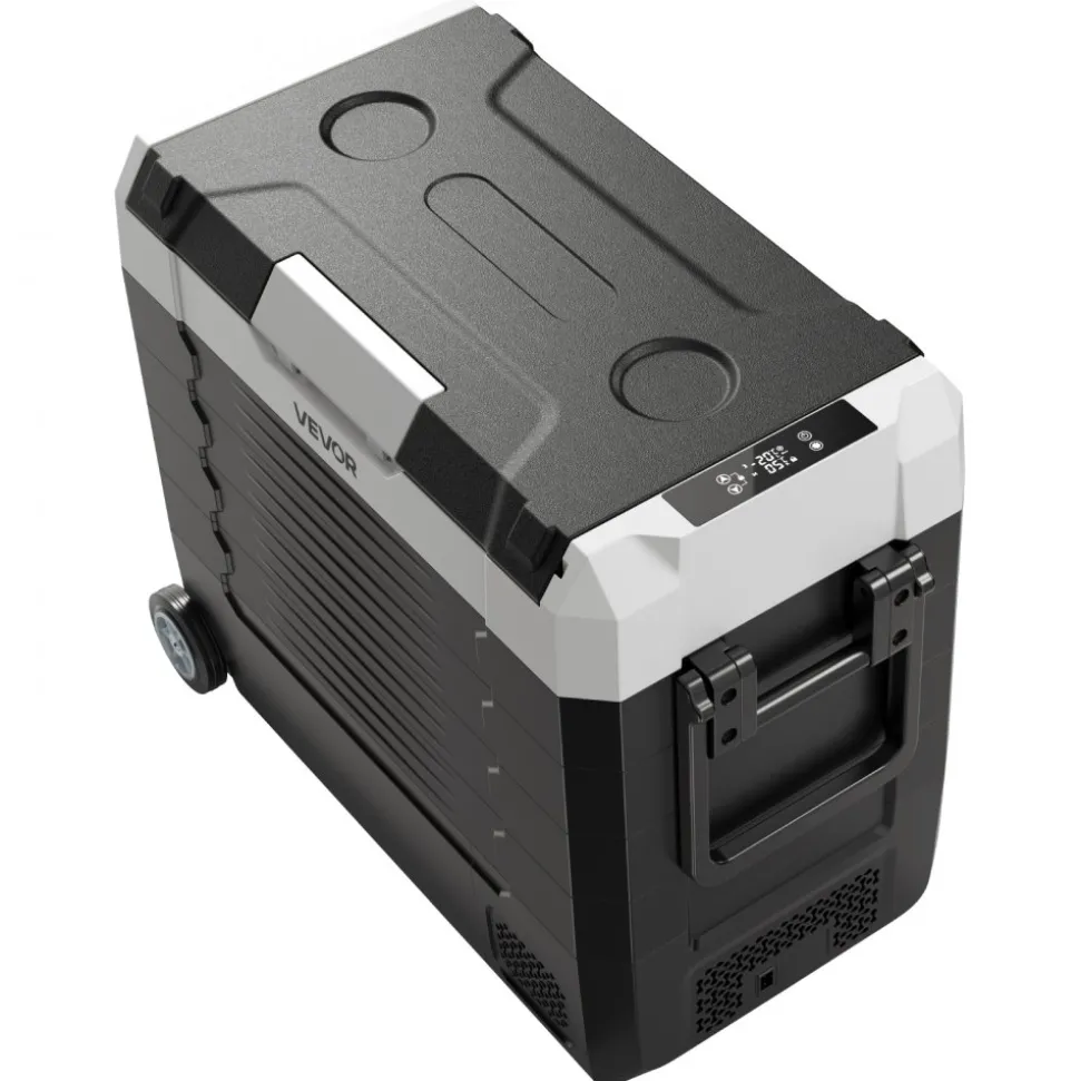 VEVOR Car Refrigerator, DC 12/24V AC100-240V Compressor Electric Cooler, -4°F to 68°F Truck Refrigerator with APP Control, Wheels & Dual Zone, 58 QT Cars Cooler for RVs, Boats, Camping, Fishing