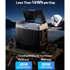 VEVOR Car Refrigerator, DC 12/24V AC100-240V Compressor Electric Cooler,  -4°F to 68°F Truck Refrigerator with APP Control, Wheels & Dual Zone, 58 QT Cars Cooler for RVs, Boats, Camping, Fishing