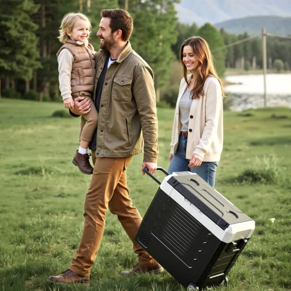 VEVOR Car Refrigerator, DC 12/24V AC100-240V Compressor Electric Cooler, -4°F to 68°F Truck Refrigerator with APP Control, Wheels & Dual Zone, 58 QT Cars Cooler for RVs, Boats, Camping, Fishing