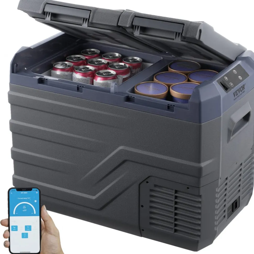 VEVOR Car Refrigerator, 12 Volt Car Refrigerator Fridge, 32 L Dual Zone Portable Freezer, -4℉-68℉ Adjustable Range, 12/24V DC and 100-240V AC Compressor Cooler for Outdoor, Camping, RV