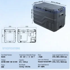 VEVOR Car Refrigerator, 12 Volt Car Refrigerator Fridge, 32 L Dual Zone Portable Freezer, -4℉-68℉ Adjustable Range, 12/24V DC and 100-240V AC Compressor Cooler for Outdoor, Camping, RV