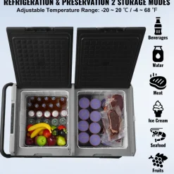 VEVOR Car Refrigerator, 12 Volt Car Refrigerator Fridge, 115 L Dual Zone Portable Freezer with Wheels and Handle, -4℉-68℉, 12/24V DC and 100-240V AC Compressor Cooler for Outdoor, Camping