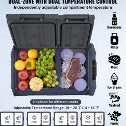 VEVOR Car Refrigerator, 12 Volt Car Refrigerator Fridge, 25 L Dual Zone Portable Freezer, -4℉-68℉ Adjustable Range, 12/24V DC and 100-240V AC Compressor Cooler for Outdoor, Camping, RV