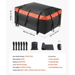VEVOR Car Rooftop Cargo Carrier Bag, 23 Cubic Feet Roof Cargo Carrier, Heavy Duty 840D PVC 100% Waterproof Car Roof Luggage Bag for All Vehicle with/without Rack- with Lock, Anti-Slip Mat, 6 Door Hook