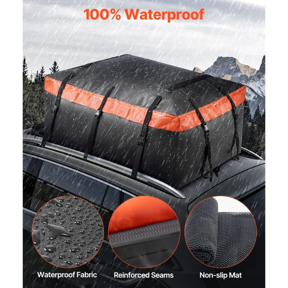 VEVOR Car Rooftop Cargo Carrier Bag, 23 Cubic Feet Roof Cargo Carrier, Heavy Duty 840D PVC 100% Waterproof Car Roof Luggage Bag for All Vehicle with/without Rack- with Lock, Anti-Slip Mat, 6 Door Hook