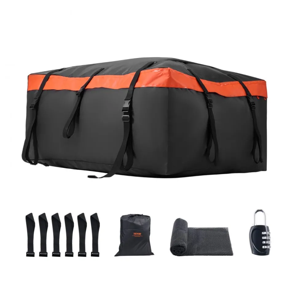 VEVOR Car Rooftop Cargo Carrier Bag, 23 Cubic Feet Roof Cargo Carrier, Heavy Duty 840D PVC 100% Waterproof Car Roof Luggage Bag for All Vehicle with/without Rack- with Lock, Anti-Slip Mat, 6 Door Hook