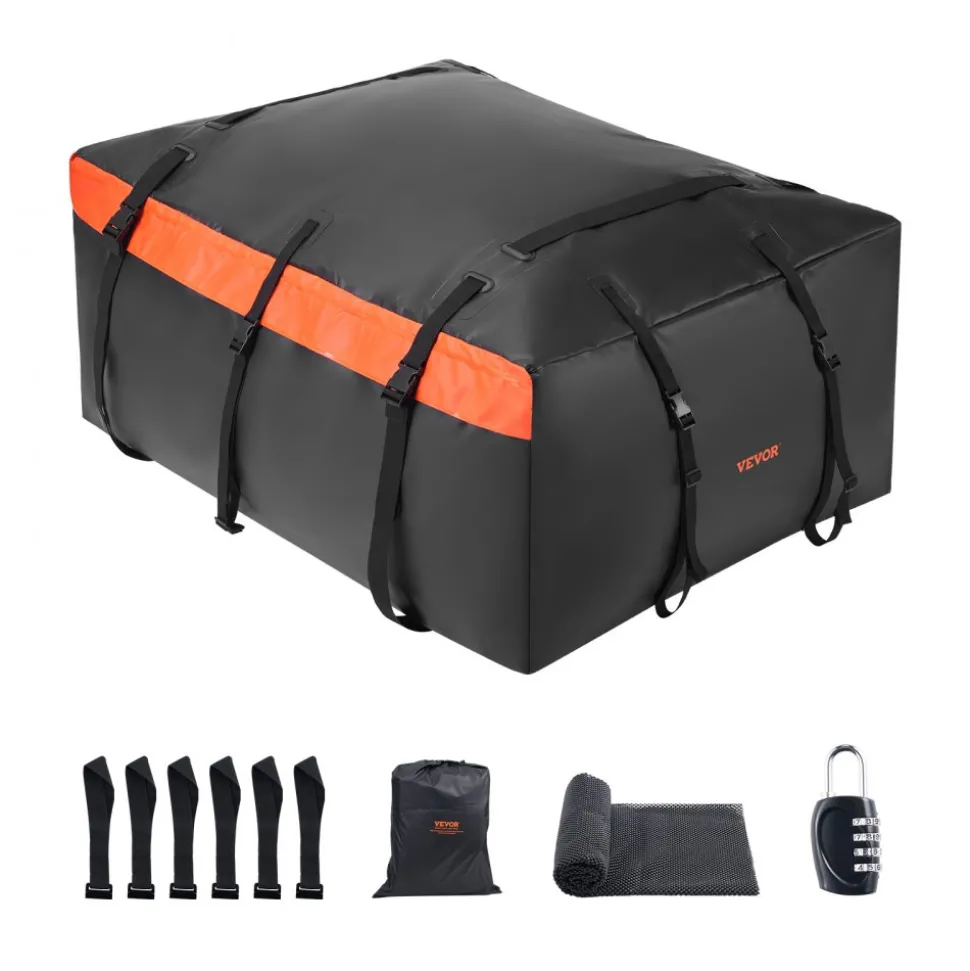 VEVOR Car Rooftop Cargo Carrier Bag, 23 Cubic Feet Roof Cargo Carrier, Heavy Duty 840D PVC 100% Waterproof Car Roof Luggage Bag for All Vehicle with/without Rack- with Lock, Anti-Slip Mat, 6 Door Hook