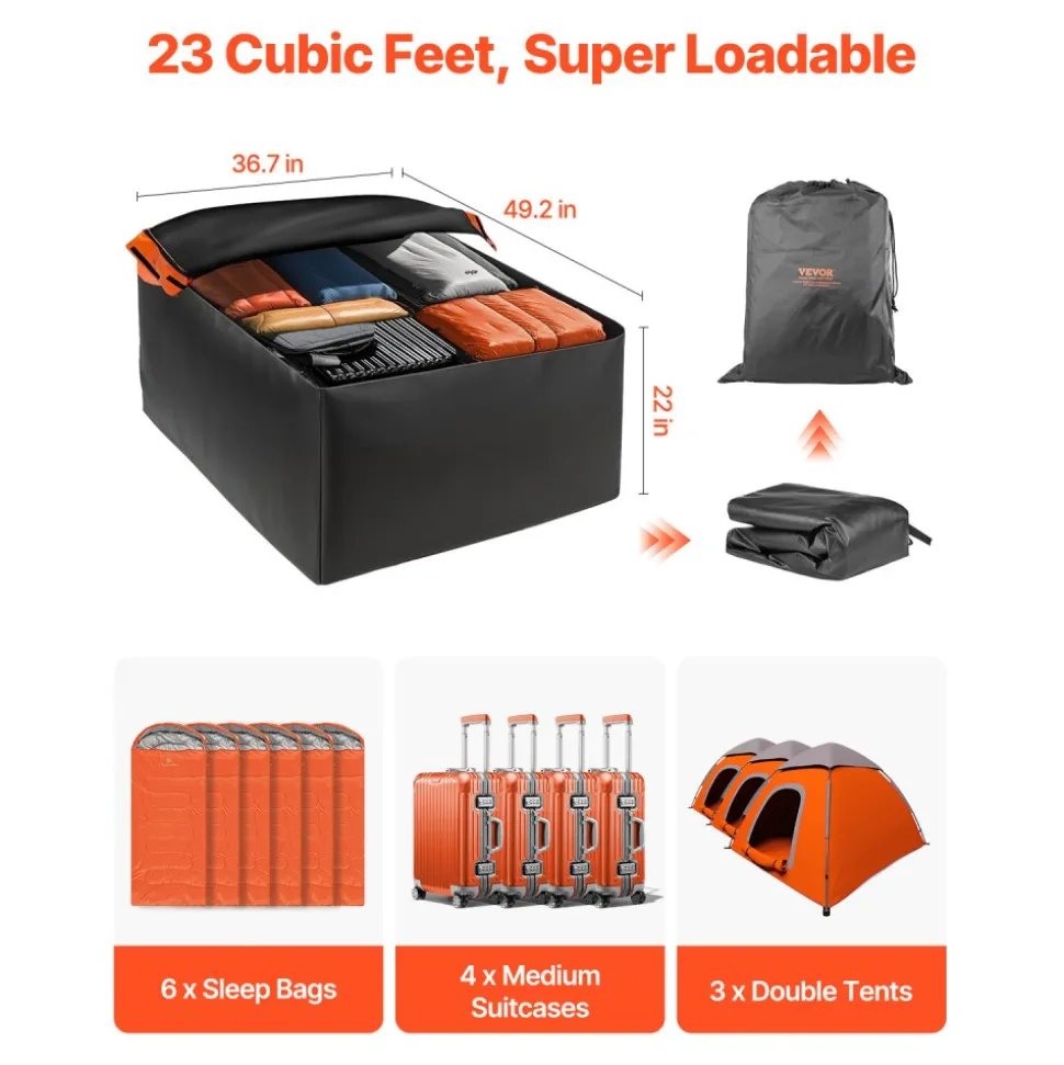 VEVOR Car Rooftop Cargo Carrier Bag, 23 Cubic Feet Roof Cargo Carrier, Heavy Duty 840D PVC 100% Waterproof Car Roof Luggage Bag for All Vehicle with/without Rack- with Lock, Anti-Slip Mat, 6 Door Hook