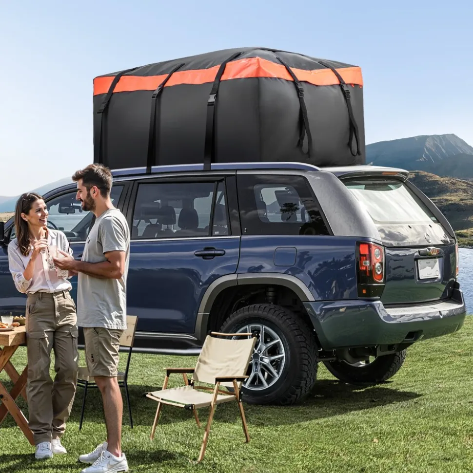 VEVOR Car Rooftop Cargo Carrier Bag, 15 Cubic Feet Car Roof Cargo Carrier, 100% Waterproof Heavy Duty 840D PVC Roof Luggage Bag for All Vehicle with/without Rack- with Lock, Non-Slip Mat, 4 Door Hooks