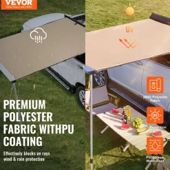 VEVOR Car Side Awning, Large 6.6' x 8.2' Shade Coverage Vehicle Awning, PU3000mm UV50+ Retractable Car Awning with Waterproof Storage Bag, Height Adjustable, Suitable for Truck, SUV, Van, Campers