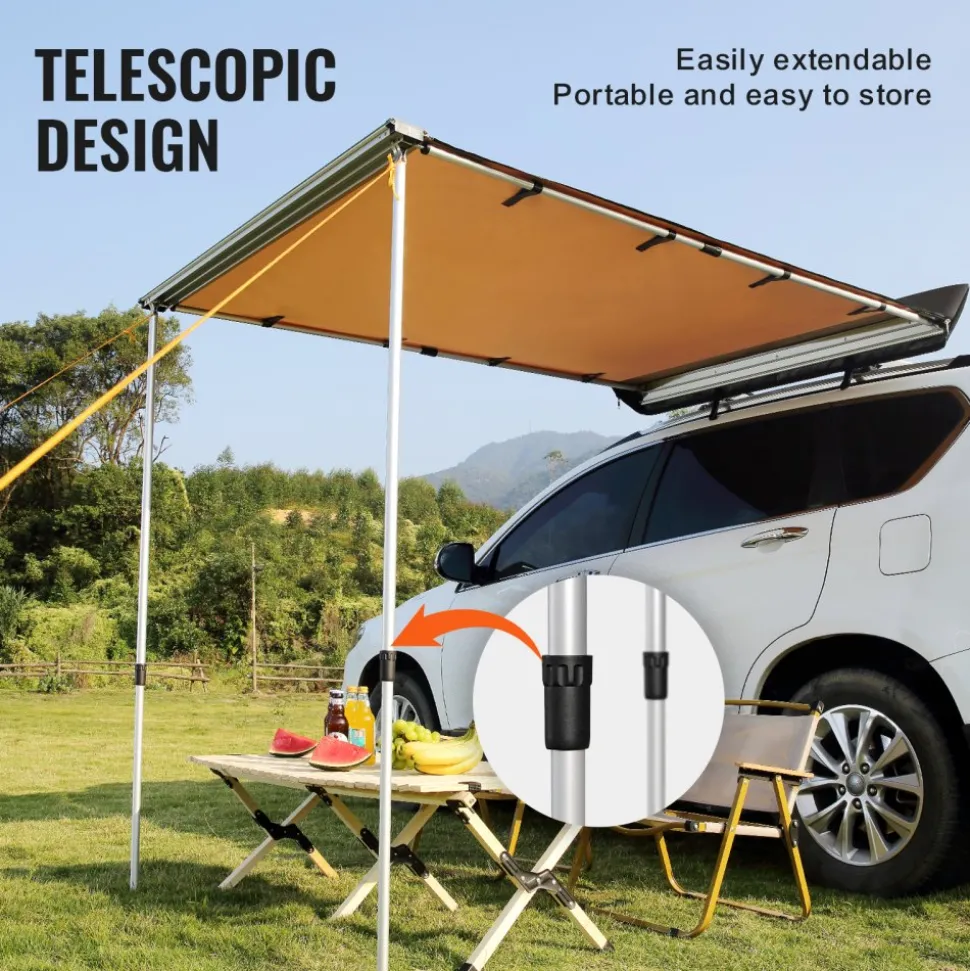 VEVOR Car Side Awning, Large 4.6'x6.6' Shade Coverage Vehicle Awning, PU3000mm UV50+ Retractable Car Awning with Waterproof Storage Bag, Suitable for Truck, SUV, Van, Campers