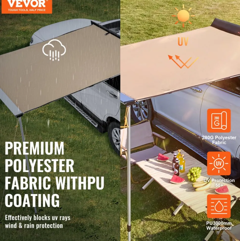 VEVOR Car Side Awning, Large 4.6'x6.6' Shade Coverage Vehicle Awning, PU3000mm UV50+ Retractable Car Awning with Waterproof Storage Bag, Suitable for Truck, SUV, Van, Campers