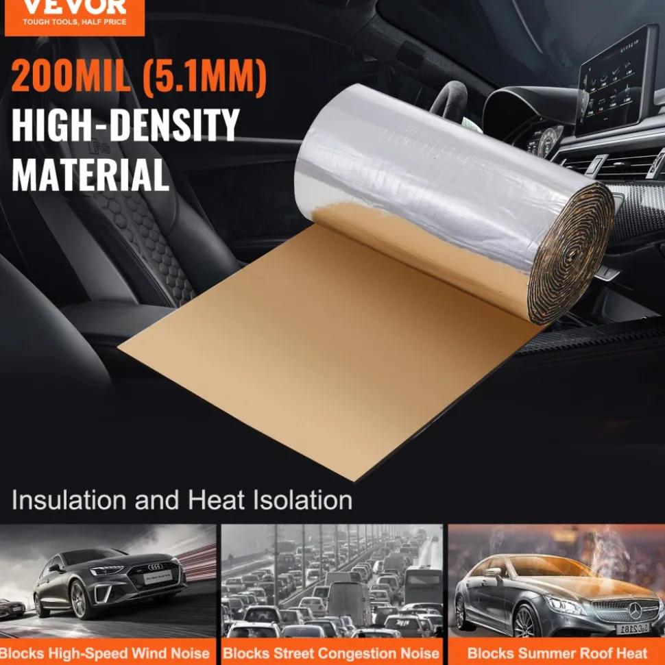 VEVOR Car Sound Deadening Mat, 200 mil 36 sqft Automotive Sound Deadener, High Density Foam Sound Deadener Material & Heat Barrier, Double Layer Waterproof Structure Acoustic Insulation Mat
