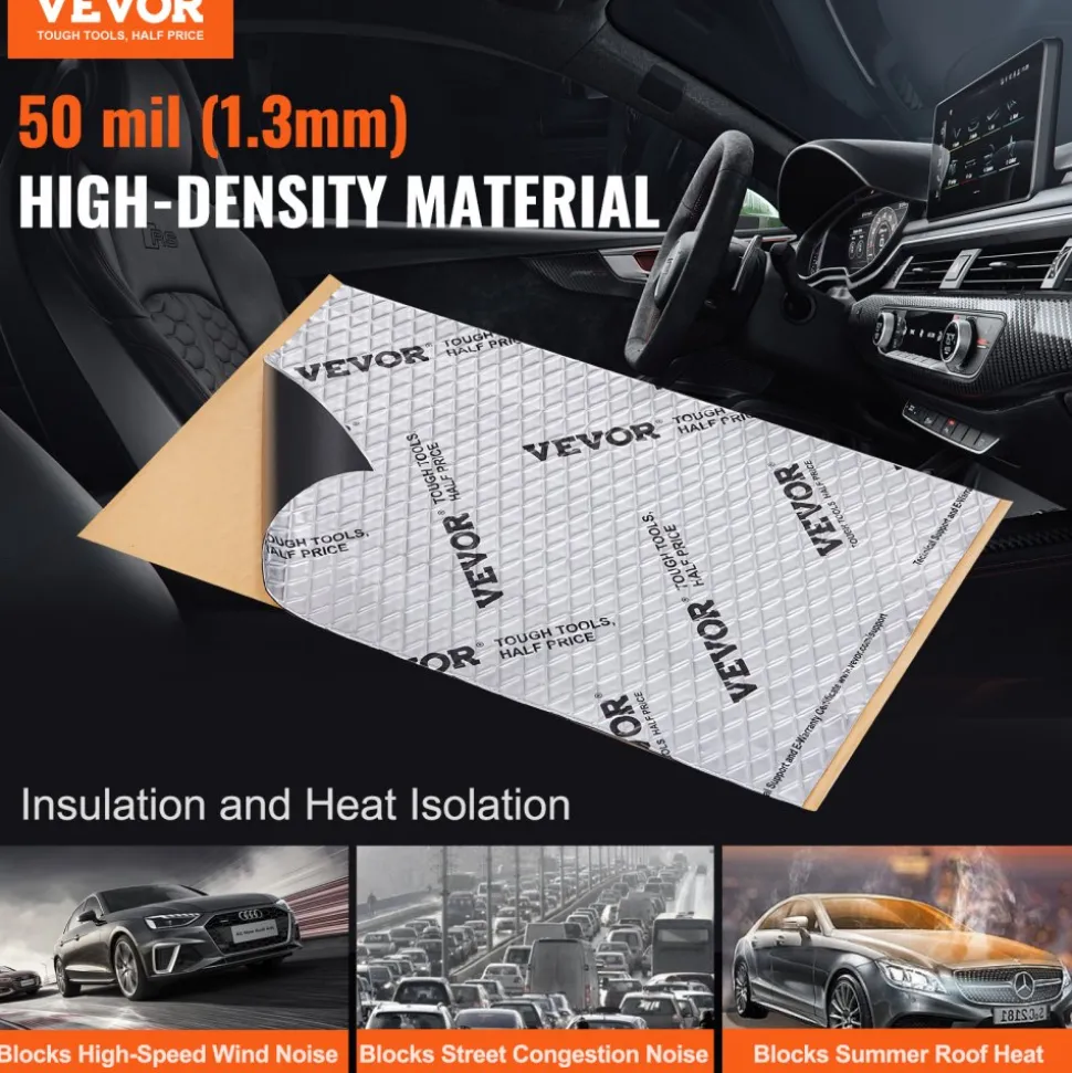 VEVOR Car Sound Deadening Mat, 50 mil 52 sqft Car Sound Dampening Material, Butyl Automotive Sound Deadener, Noise Insulation and Vibration Dampening Material for Car
