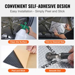 VEVOR Car Sound Deadening Mat, 50 mil 52 sqft Car Sound Dampening Material, Butyl Automotive Sound Deadener, Noise Insulation and Vibration Dampening Material for Car