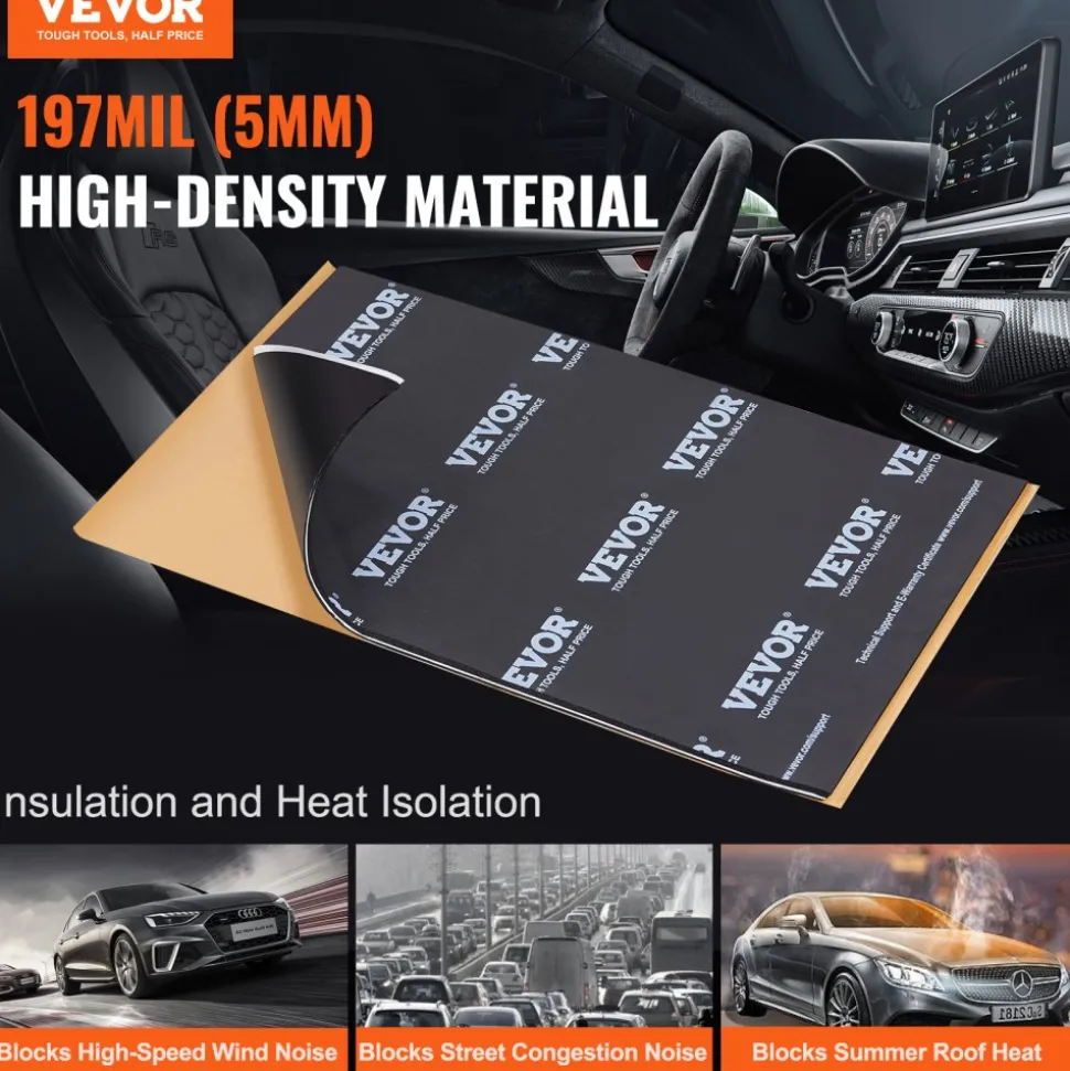 VEVOR Car Sound Deadening Mat, 200 mil 25 sqft Car Sound Dampening Material, Butyl Automotive Sound Deadener, Noise Insulation and Vibration Dampening Material for Car