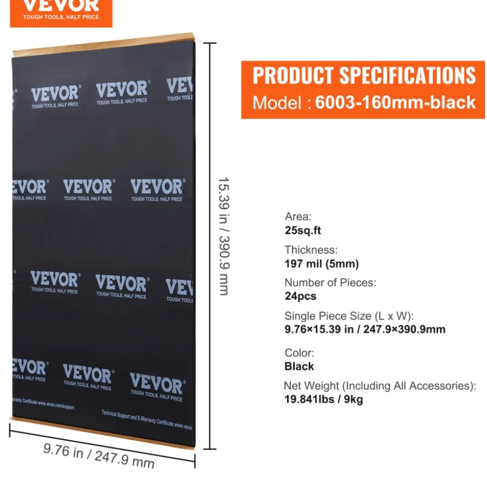 VEVOR Car Sound Deadening Mat, 200 mil 25 sqft Car Sound Dampening Material, Butyl Automotive Sound Deadener, Noise Insulation and Vibration Dampening Material for Car