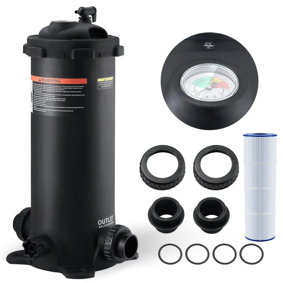 VEVOR Cartridge Pool Filter, 50Sq. Ft Filter Area Inground Pool Filter, Above Ground Swimming Pool Filtration Filter System with Upgrade Filter &Leak-proof Casing, for Hot Tubs, Spa, Inflatable Pool