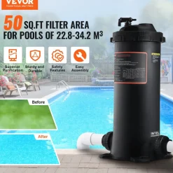 VEVOR Cartridge Pool Filter, 50Sq. Ft Filter Area Inground Pool Filter, Above Ground Swimming Pool Filtration Filter System with Upgrade Filter &Leak-proof Casing, for Hot Tubs, Spa, Inflatable Pool