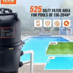 VEVOR Cartridge Pool Filter, 525Sq. Ft Filter Area Inground Pool Filter, Above Ground Swimming Pool Filtration Filter System with Upgrade Filter &Leak-proof, for Hot Tubs, Spa, Inflatable Pool