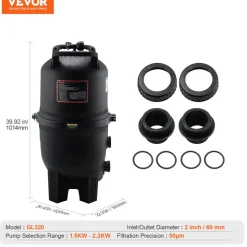VEVOR Cartridge Pool Filter, 325Sq. Ft Filter Area Inground Pool Filter, Above Ground Swimming Pool Filtration Filter System with Upgrade Filter &Leak-proof, for Hot Tubs, Spa, Inflatable Pool