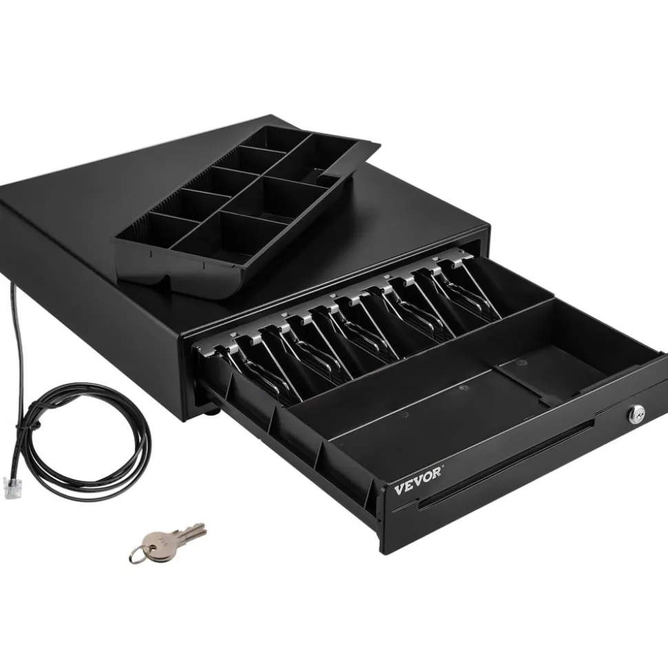 VEVOR Cash Register Drawer, 16" 12 V, for POS System with 5 Bill 8 Coin Cash Tray, Movable Coin Compartment & 2 Keys Included, RJ11/RJ12 Cable for Supermarket, Bar, Coffee Shop, Restaurant (USD Only)