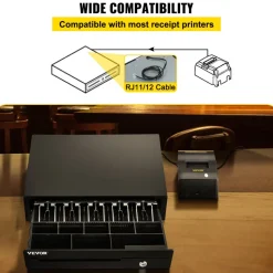 VEVOR Cash Register Drawer, 16" 12 V, for POS System with 5 Bill 8 Coin Cash Tray, Movable Coin Compartment & 2 Keys Included, RJ11/RJ12 Cable for Supermarket, Bar, Coffee Shop, Restaurant (USD Only)