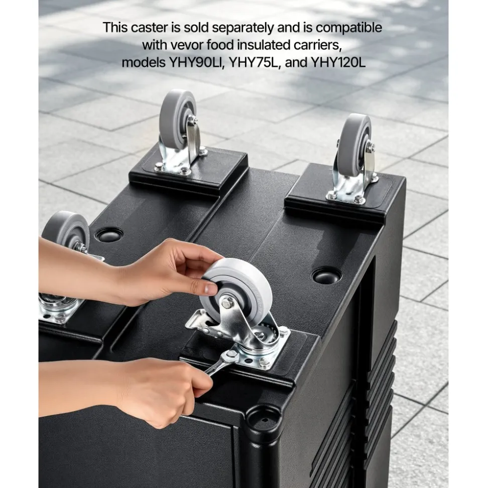 VEVOR Caster Wheels, 5 Inch Heavy Duty Casters, Compatible with VEVOR Insulated Food Pan Carrier, Set of 4 (2 Swivel with Brake, 2 Rigid)