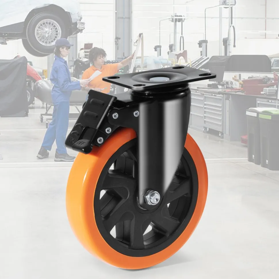 VEVOR Caster Wheels, 6-inch Swivel Plate Casters, Set of 4, with Security A/B Locking No Noise PVC Wheels, Heavy Duty 700 lbs Load Capacity Per Caster, Non-Marking Wheels for Cart Furniture Workbench