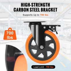 VEVOR Caster Wheels, 6-inch Swivel Plate Casters, Set of 4, with Security A/B Locking No Noise PVC Wheels, Heavy Duty 700 lbs Load Capacity Per Caster, Non-Marking Wheels for Cart Furniture Workbench